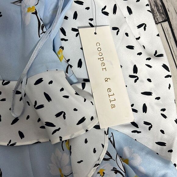 Cooper & Ella Women's Sleeveless Floral Ruffled Accent Blue Mini Dress Size S NW - Picture 7 of 13